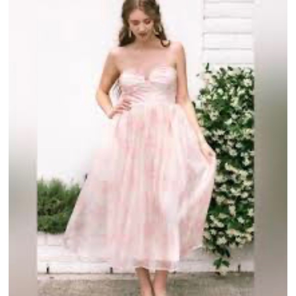 Mable Women Dress M Pink Floral Chiffon Tulle Soft Girl Princess Fairy Etheral
